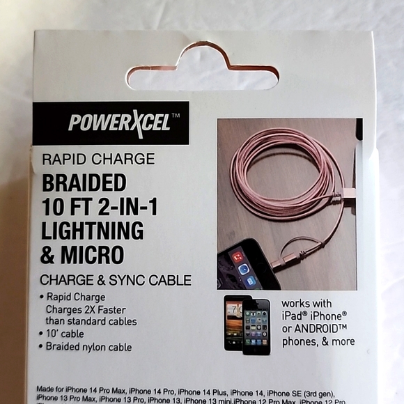 NIB POWERXCEL PINK RAPID GJARGE 10 FT CABLE FOR IPHONE/IPAD/IPOD - Picture 5 of 6